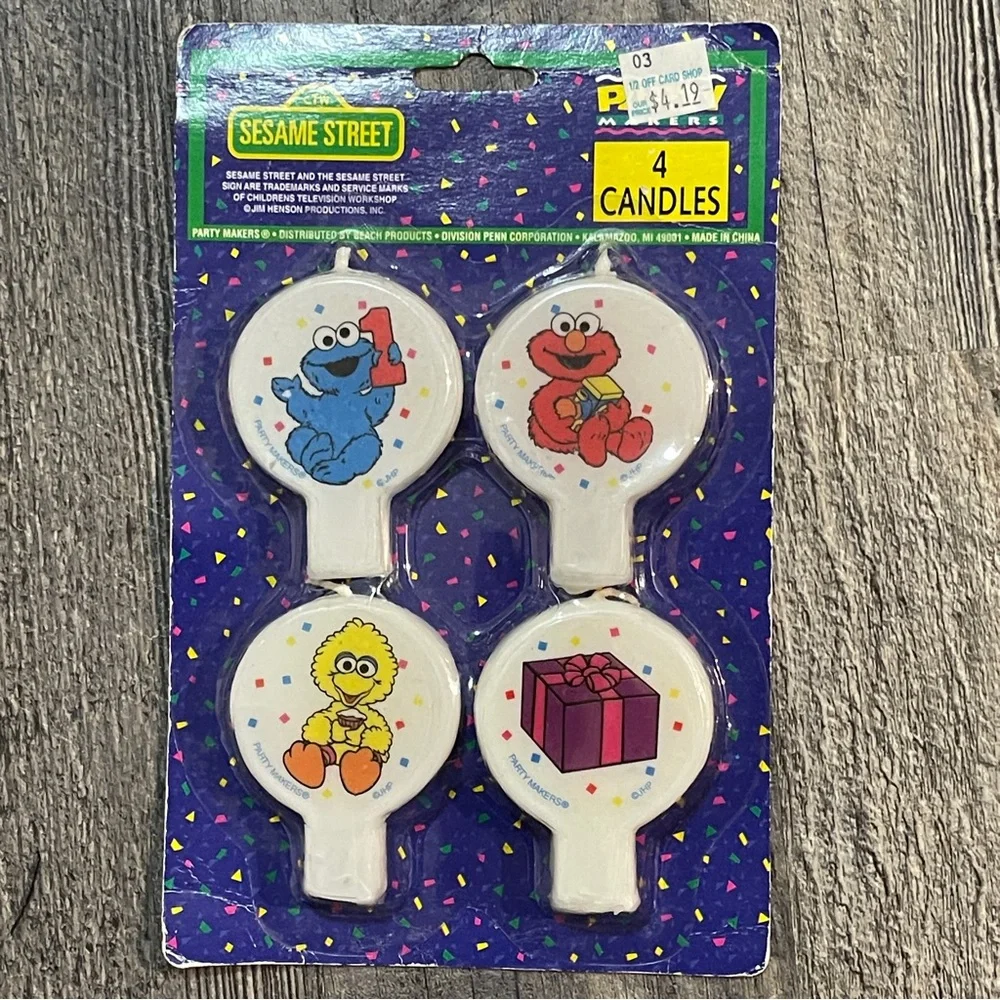 Vintage Sesame Street “You’re 1!” Birthday Cake Candle Elmo Big Bird Cookie New